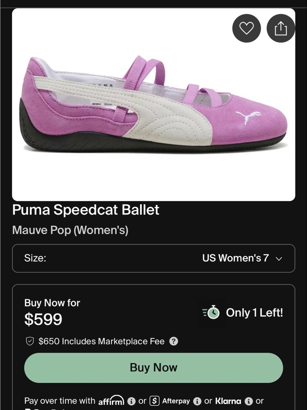 Puma women's mauve ballet slip-on with white formstrip